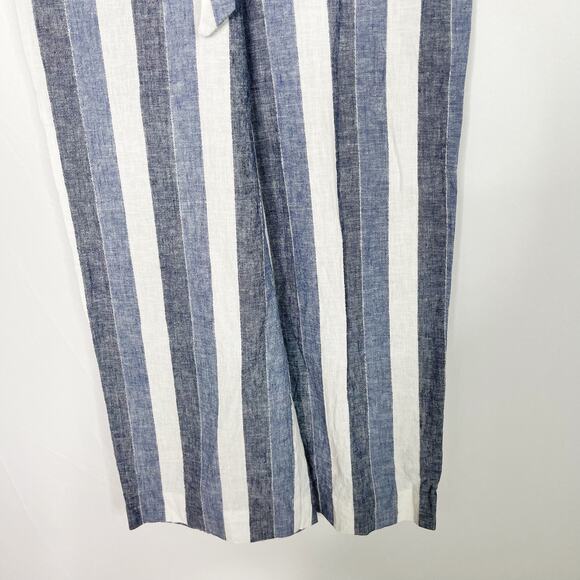 LC Lauren Conrad XSmall Linen Cotton Striped Wide Leg Cropped Pants Blue White - Picture 4 of 10